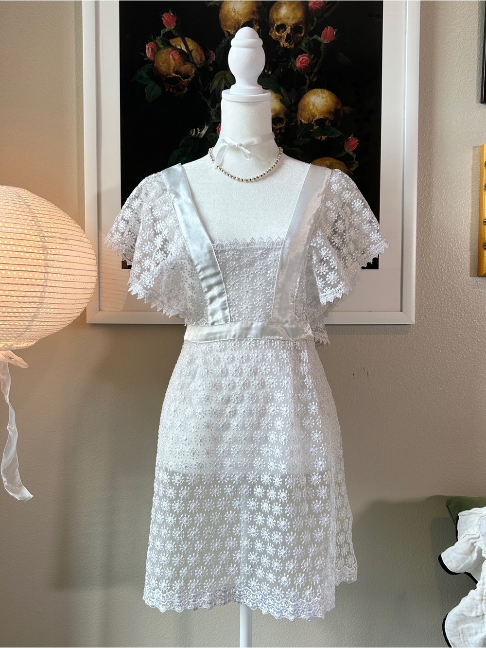 White sheer lace & satin romantic pinafore apron